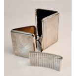 A hallmarked silver pocket card case with initials in corner, an Art Deco style sunbeam cigarette