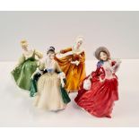 Four Royal Doulton figures Kirsty, Autumn Breezes, Elegance, and Fair Lady.