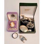 A collection of silver jewellery, some stamped silver some unmarked, to include a brooch of a hound,