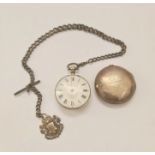 A silver pair cased George Disher verge fusee open face pocket watch, the white enamel dial having