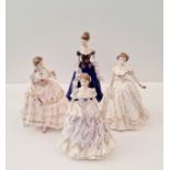 Four Royal Worcester figures The Last Waltz, Sweetest Valentine, The Fairest Rose, and Lauren.