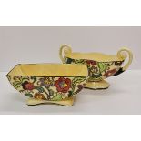 Two Tuscan Decorous pottery bowls one with handles hand painted flowers and leaf design.