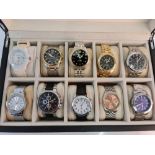 A box containing ten various wristwatches, GANT, AVIA,ASTRA, T&J, VALANCHE, S, ASTRON, Gianni