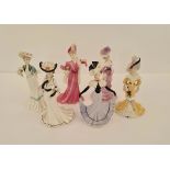 Six mini Coalport figures approx height 14 cm.