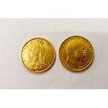 Two half sovereigns - 1890 and 1908.