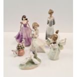 Five figures to include Coalport, Lladro, and Nao.