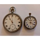 A F.A. Chandler fob watch, stamped 0.800, together with a white metal pocket watch. (A/F)