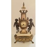 An Italian Imperial style white marble and brass mantle clock height 62 cm.