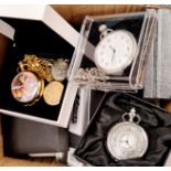 A collection of various pocket watches and fancy pendant pocket watches on chains