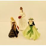 Three Royal Worcester figures Holly, Maura, and Rose of Love.