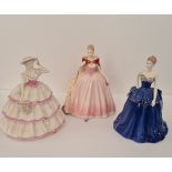 Three Coalport figures Sara, Carnation, and The Jubilee Ball.