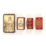 Four leather needle packet cases, comprising two rectangular examples with gilt tooling and colour