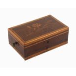 A walnut and inlaid weighted netting box, circa 1790, the banded base fitted with a drawer, the