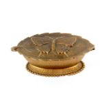 A gilt brass Avery needle case 'Butterfly Box - Oval Tub', base stamped 'H. Milward and Sons,