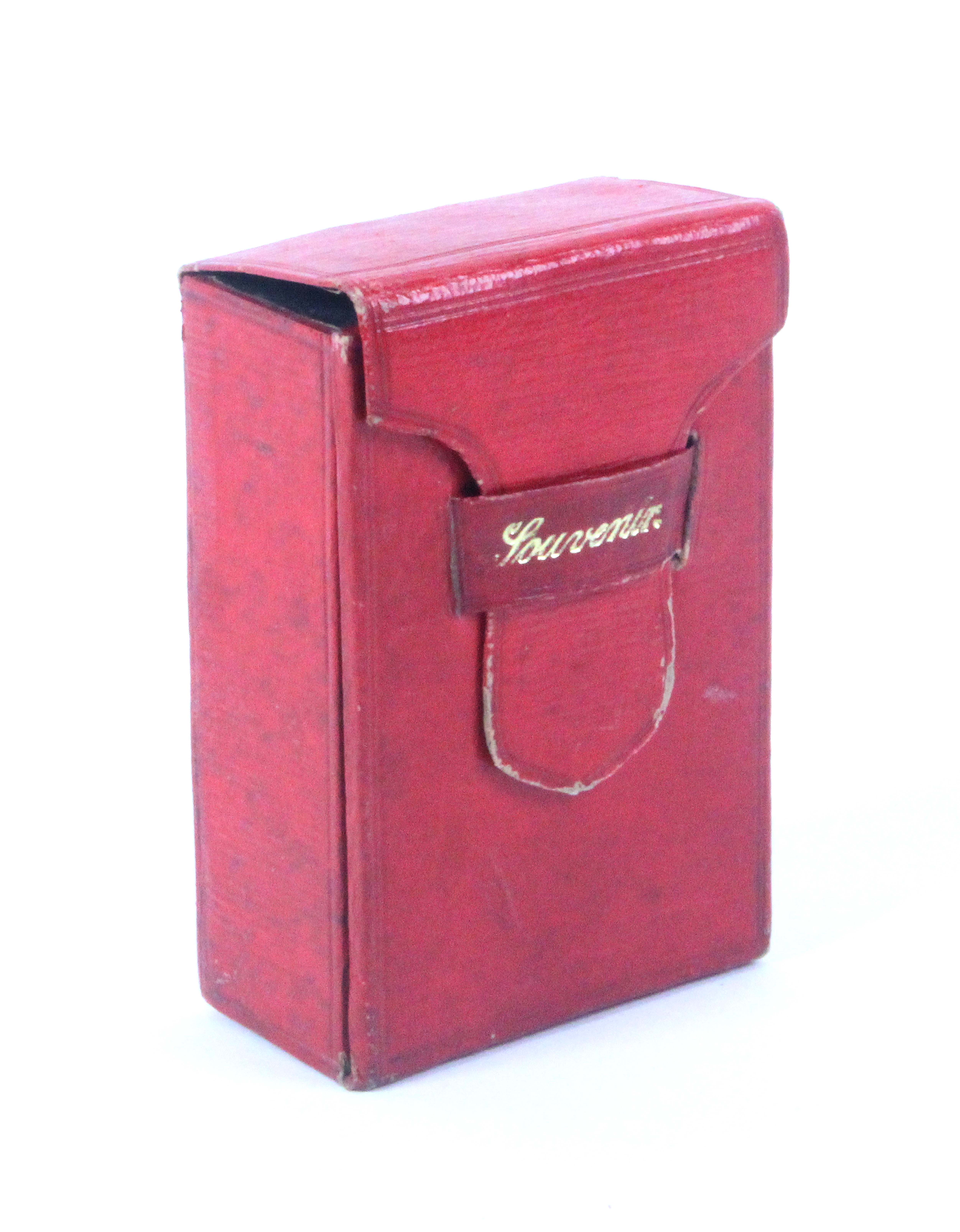 A red leather Brighton 'Souvenir' sewing box for a child, of rectangular form covered in gained - Image 2 of 2