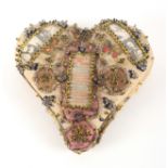 A large heart shaped Boer War pin stuck pin cushion, with photographic images of Kitchener/ Baden