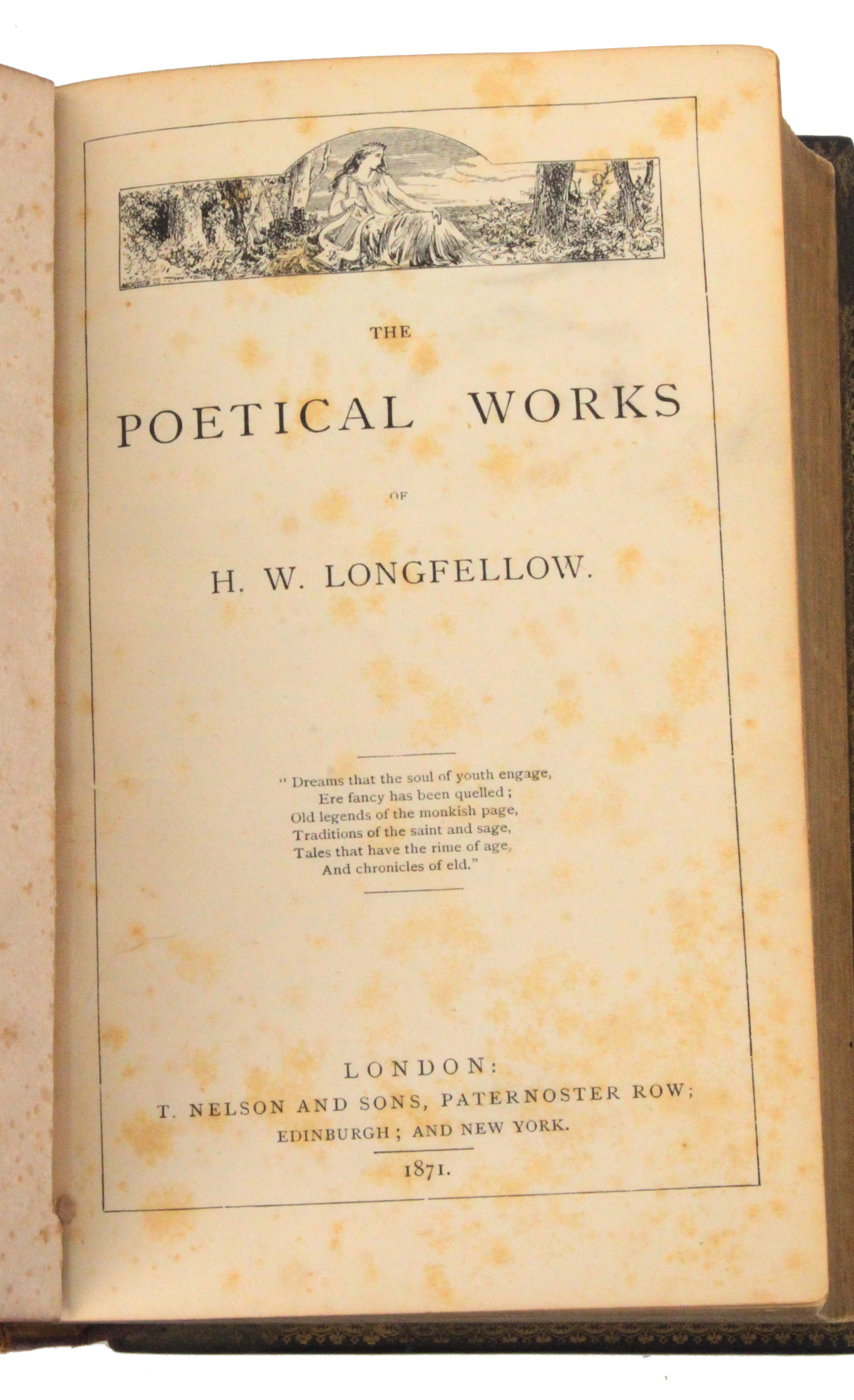 Fern ware - book, Longfellows Poetical Works, 1871, tooled leather spine, silhouette fern ware - Image 2 of 2