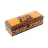 A Tunbridge ware rosewood box, of rectangular form, the hinged cushion form lid with an inset mosaic
