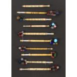 Ten spot inscribed bone lace bobbins, James x 3 / George / Thomas / Joseph / Richard / John x 2 /