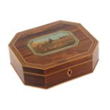 An early Tunbridge ware rosewood box by George Wise, of octagonal form, the lid with central