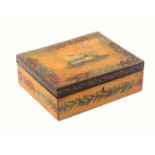 An early Victorian white wood paint box, of rectangular form, the lid painted with three sea