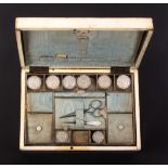 A French white lacquer sewing box with mother of pearl fittings, circa 1870, of rectangular form,