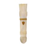 A good mother of pearl Palais Royal needle case in the form of a quiver of arrows, with carved and