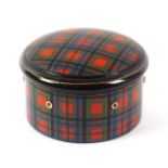 A good Tartan ware (M'Pherson) circular reel box, the domed lid with gold wavy line border over