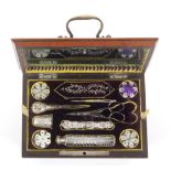 A Palais Royal satinwood sewing box, circa 1840, the bombe sides below a moulded lid with central