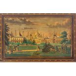 An early print and paint decorated Tunbridge ware white wood sewing box, of rectangular form, the