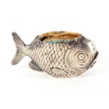 A large silver fish form pin cushion, Chester 1908, Sampson Mordan and Co. Ltd., Rd 531003, 8.5cms