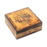 An unusual Tunbridge ware rosewood box, of square form the hinged lid inset with a mosaic panel of a