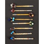 Eight spot inscribed bone lace bobbins, Ann x 2 / Harriot / Caroline / Lucy / Charlot /