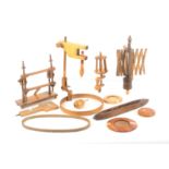 A mixed lot - wooden sewing and crafts tools, comprising a small embroidery frame, 22cms, another