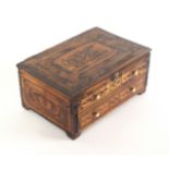 A split and coloured straw work box, probably French prisoner of war work, circa 1810, of