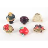 Six celluloid novelty tape measures, comprising a basket of flowers with ladybird tape end, 5cms,