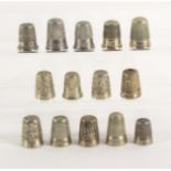 Fourteen nickel thimbles, comprising an 'Iles Patent Ventilated', another 'The Queens Record Thimble