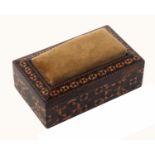 A rosewood Tunbridge ware weighted pin cushion, of rectangular form, the sides in bold geometric