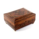 A rosewood Tunbridge ware sewing box of sarcophagol form, the sides with two bands of stick ware,