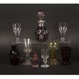 Glassware - scent bottles and drinking glasses, comprising a 19th Century thistle shaped glass