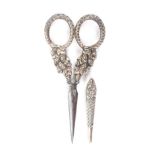 A pair of early 19th Century silver mounted scissors with sheath, in the manner of Joseph Taylor,