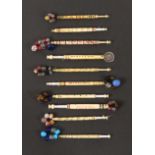 Ten spot inscribed bone lace bobbins, George x 2 / James / Richard / Joseph / Walter / William /