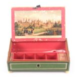 An early print and paint decorated white wood Tunbridge ware sewing box, of rectangular form, the