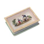 A 19th Century French bonbonniere, of rectangular form, the glass lid with a child taking