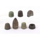 Seven 16th Century and later bronze and other metal thimbles, including a pointed Hispano Moresque