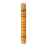 An early Tunbridge ware paint and label decorated white wood knitting needle case, of cylinder form,