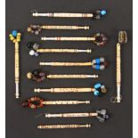 Eleven spot inscribed bone lace bobbins, Dear Aunt 1871 / Dear Aunt / Aunt Susan / Dear Louisa /