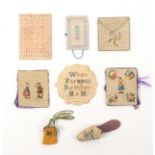 Bristol card and other pieces, comprising five Bristol card exercises, a cut paper case, a silk