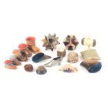 Seventeen larger format pin cushions, comprising five Eskimo shoe examples, largest 11cms, a