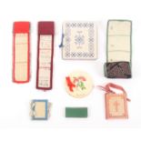 Needle books and rolls, comprising two Bristol card needle books, one with beadwork borders, 7.5 and